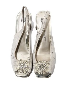 Anne Klein iFlex AK Junior Slingback Dress Sandals Womens 8.5M Champagne Jeweled